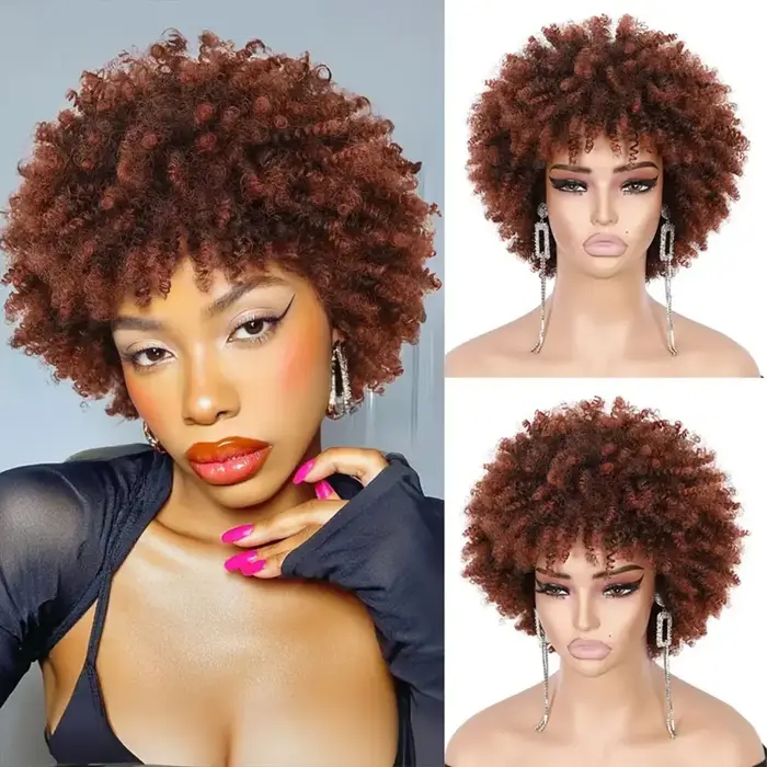 Perruques Afro crépues bouclées avec frange