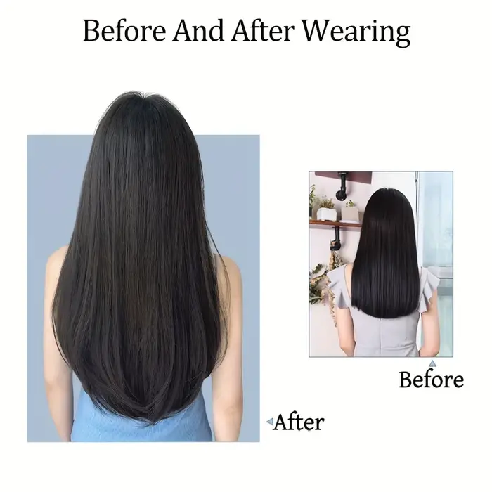 Extensions de cheveux synthétiques longues et lisses avec Clip en une seule pièce