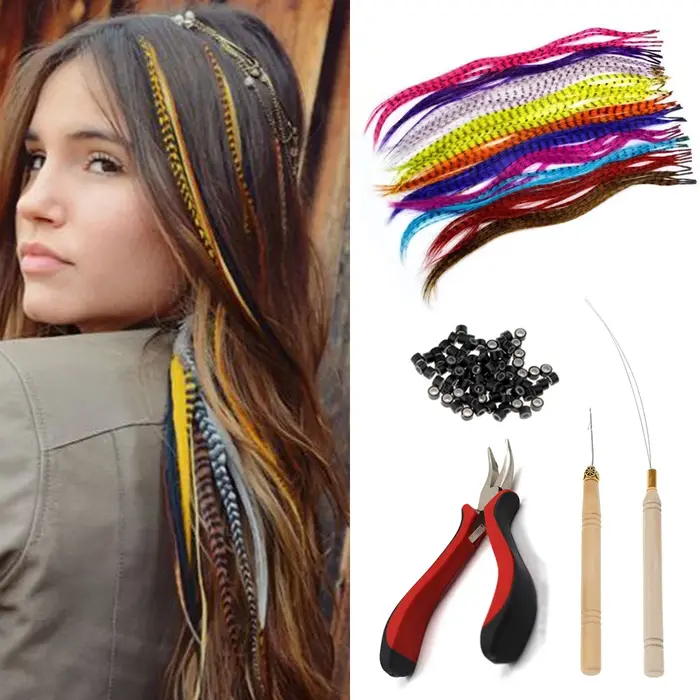 Extensions de cheveux en plumes synthétiques 16 pouces 50 brins/paquet