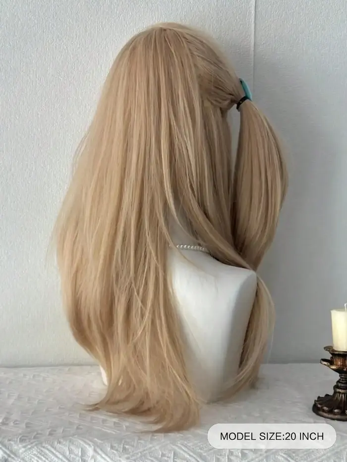 Perruque synthétique blonde droite de 20 pouces avec frange