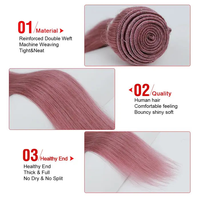 Mèches Brésiliennes Naturelles Remy Lisses Rose