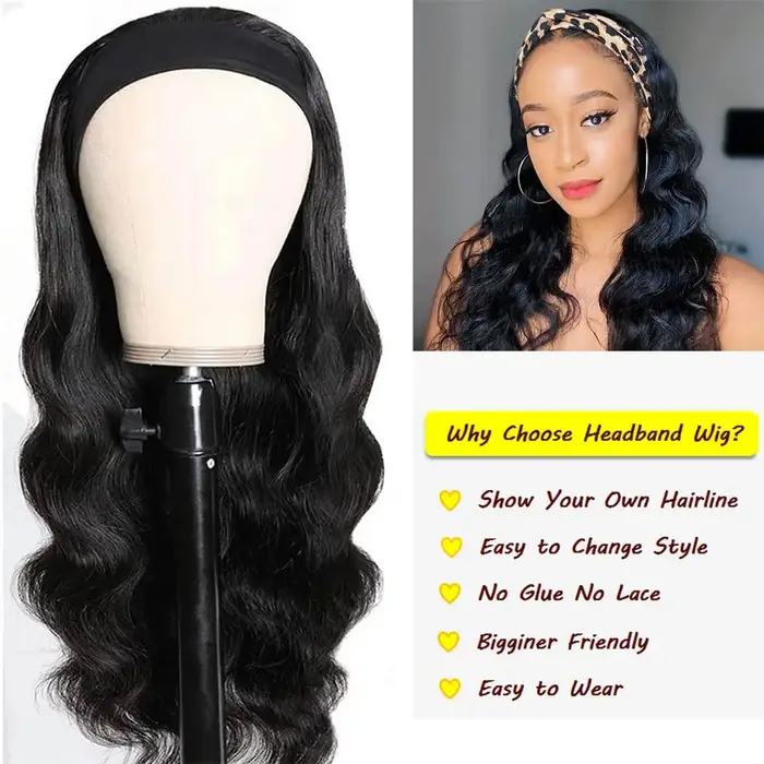 Bandeau perruques cheveux humains sans colle vague de corps