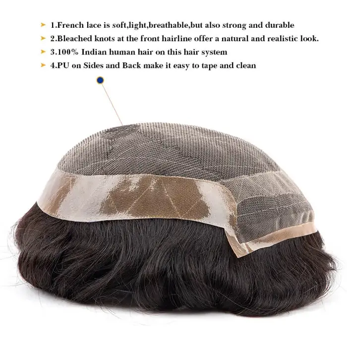 Perruque toupet en cheveux naturels pour homme, prothèse masculine, densité 130%, système d'exhuast,