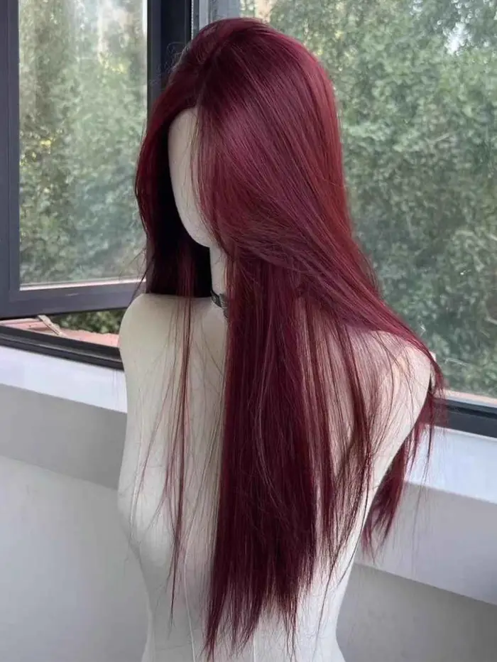 Perruque Lace Front Wig synthétique rouge longue et lisse pour femmes