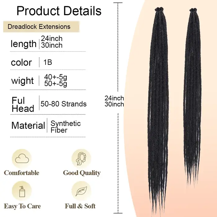 Extensions de Dreadlock synthétiques 24/30 pouces