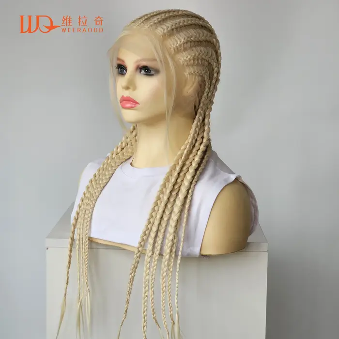 Perruque Lace Frontal Wig tressée Blonde 613, perruque Cornrow 26 pouces, perruques synthétiques san