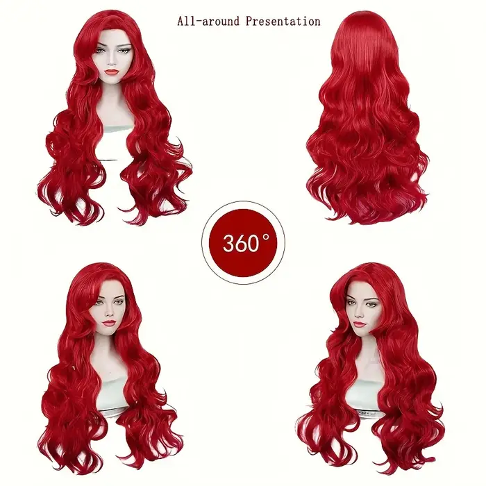 Perruque de cosplay synthétique longue bouclée rouge de 26 pouces