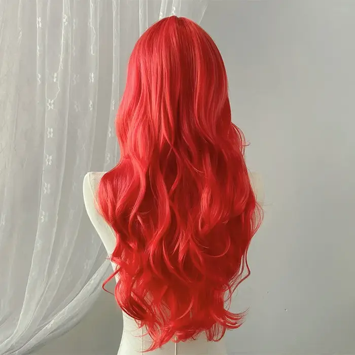 Perruque synthétique rouge de 26 pouces avec grandes vagues pour cosplay d'Halloween, costume quotidien, perruque de vacances, accessoire capillaire haute température