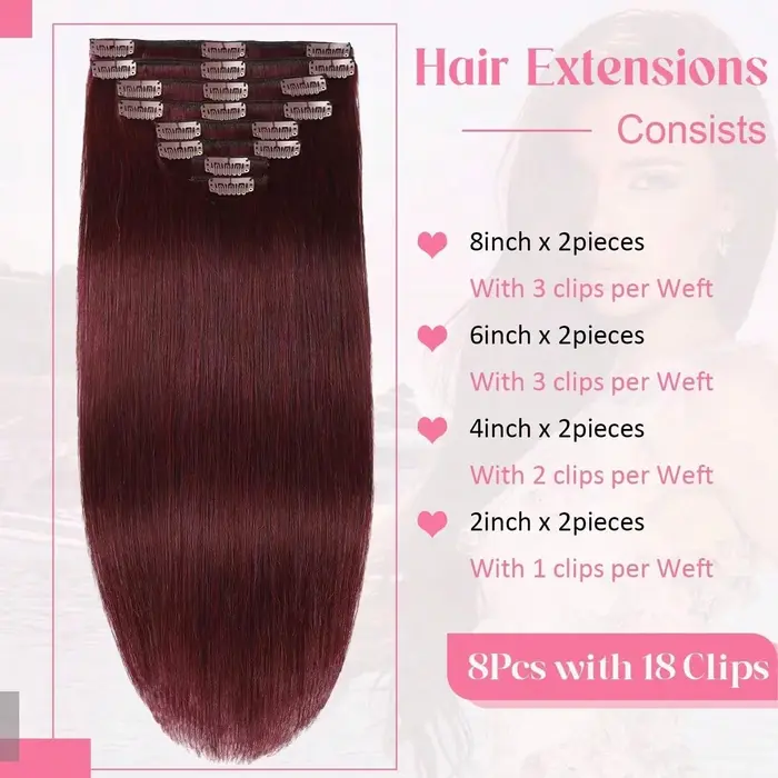 Extensions de cheveux à clips 99J Bourgogne