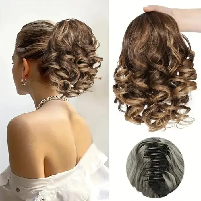 Extensions de queue de cheval synthétiques courtes et bouclées avec cordon de serrage, extensions de cheveux à clipser, chignon élégant pour usage quotidien, accessoires pour cheveux