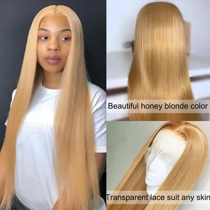 13x6 miel blond HD Transparent dentelle avant perruques cheveux humains # 27 perruques colorées de c