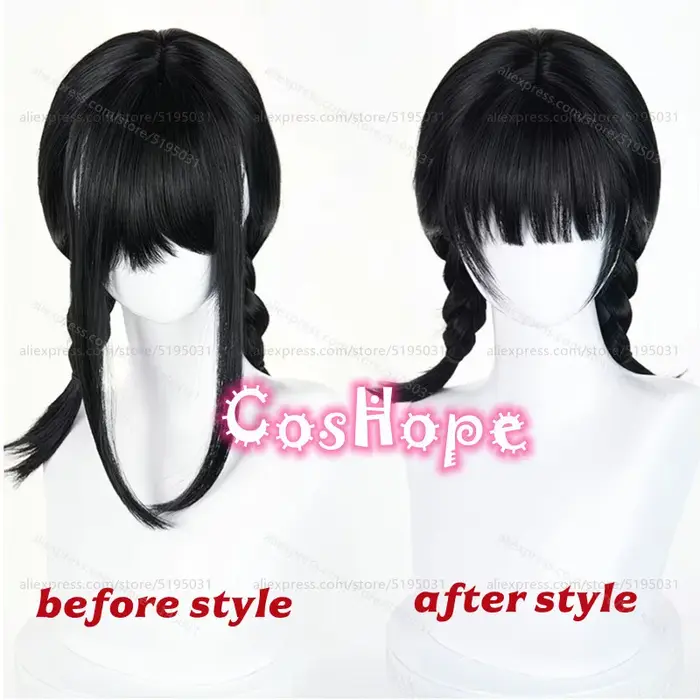 Sua – perruque de Cosplay synthétique courte pré tressée noire de 45cm