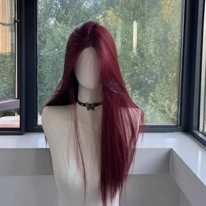 Perruque Lace Front Synthétique Longue et Lisse pour Femme, Rouge, Nature, Cosplay, 03/Use, Degré de