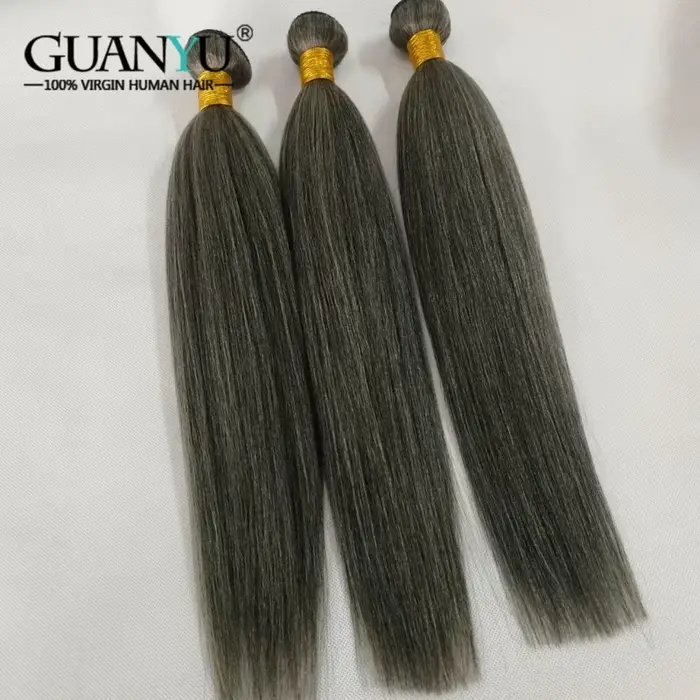 Tissage en lot Yaki 100% naturel lisse ombré avec reflets, couleur noir et gris, Extensions de cheve