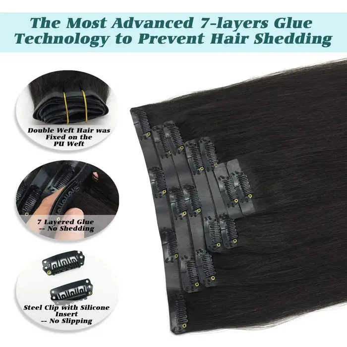 Extensions de cheveux humains à clipser en PU