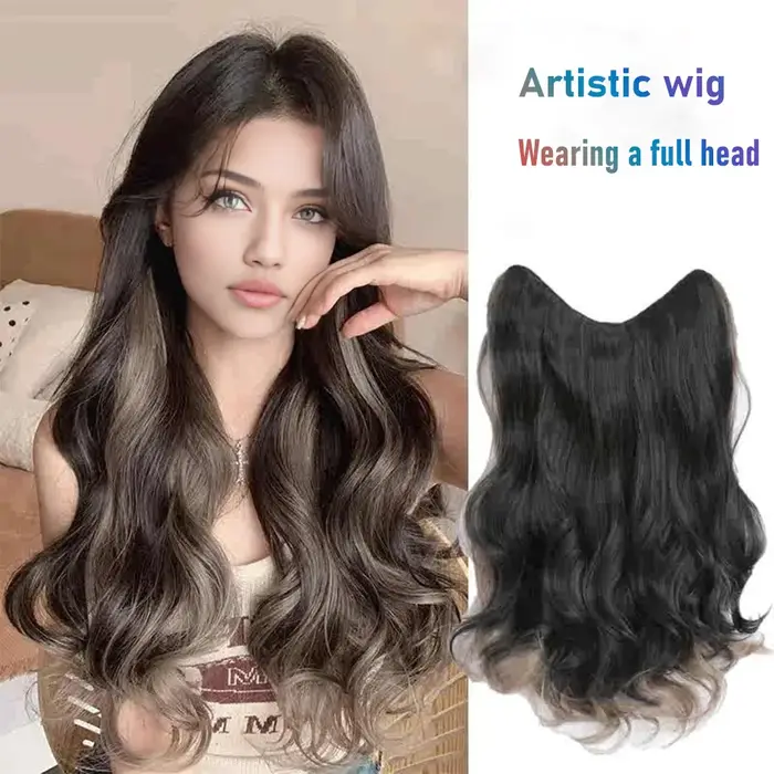 Synthétique 5 clips 50 cm extensions de cheveux colorées vague d'eau perruque rose