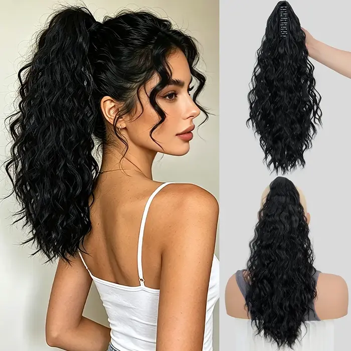 Extension de queue de cheval à pince, cheveux synthétiques ondulés et bouclés, doux et volumineux, r