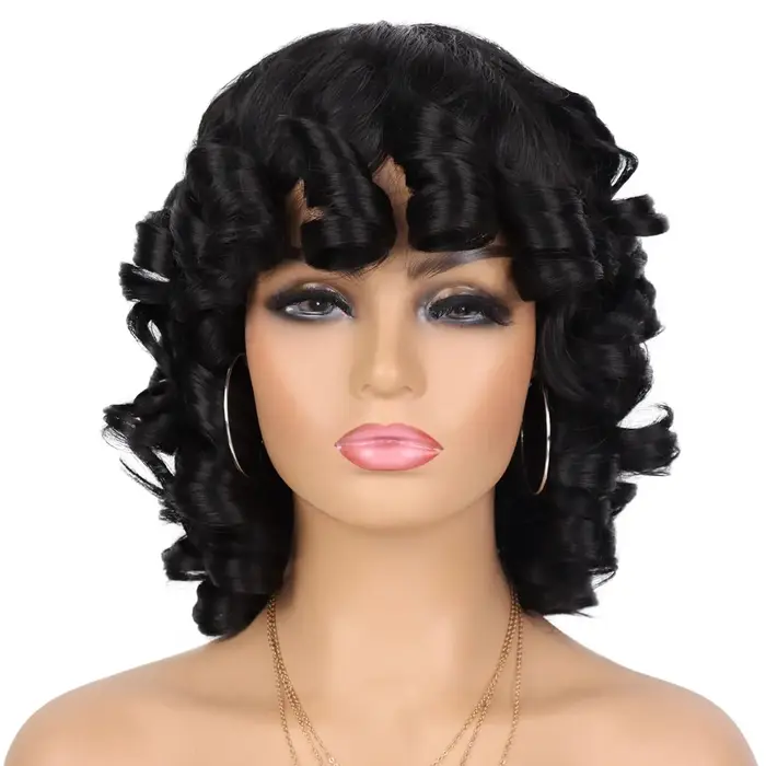 Tereshar perruque synthétique courte Afro bouclée avec frange grande perruque bouclée crépue courte