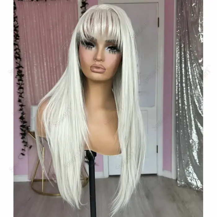 Perruque en dentelle complète 5x5 en cheveux humains, lisse soyeux, blond platine, avec dentelle tra