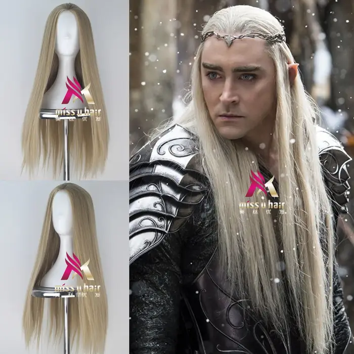 Halloween hommes Thranduil cosplay perruque roi d'elfe cheveux blonds longs et raides elfe roi Lee Pace