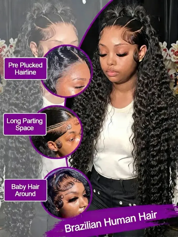 Perruque Lace Front HD 13x4 13x6 en Cheveux Humains Brésiliens Vierges, Ondulation Profonde, Pré-épi