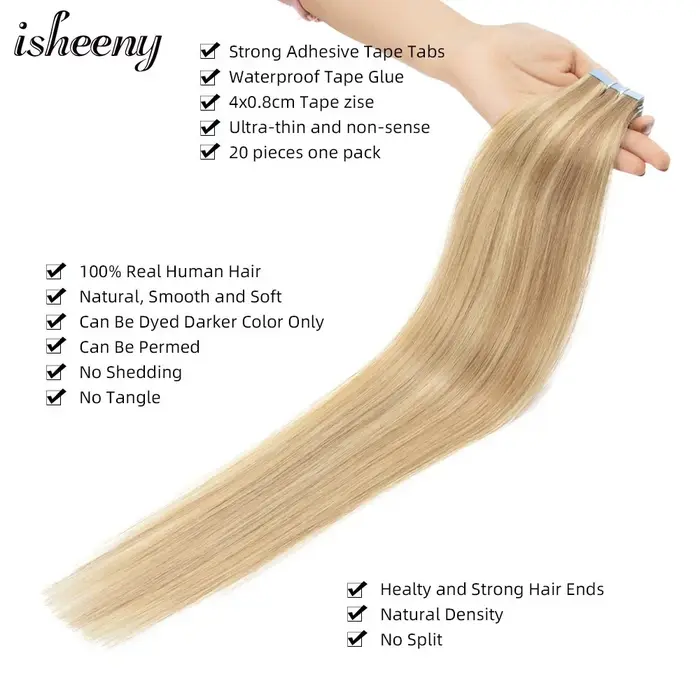 Extensions de cheveux naturels Isheeny à bandes adhésives