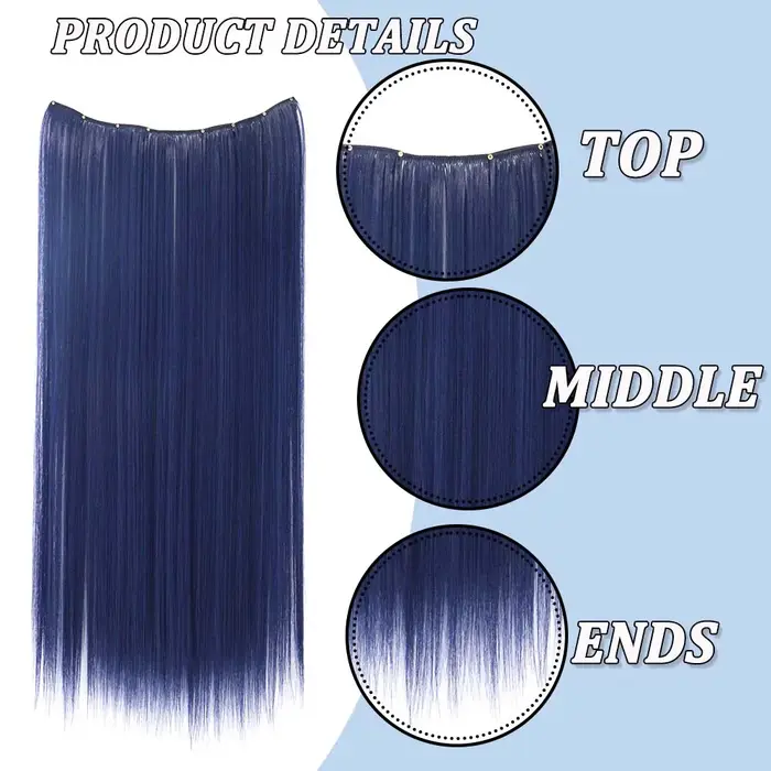 Extension de cheveux à clips colorée de 22 pouces pour femmes, longue perruque synthétique résistant