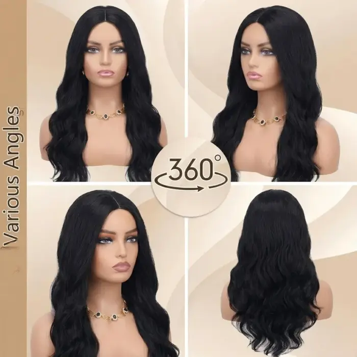 Perruque synthétique longue bouclée noire pour femme