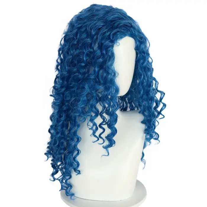 Perruque de cosplay bleue bouclée