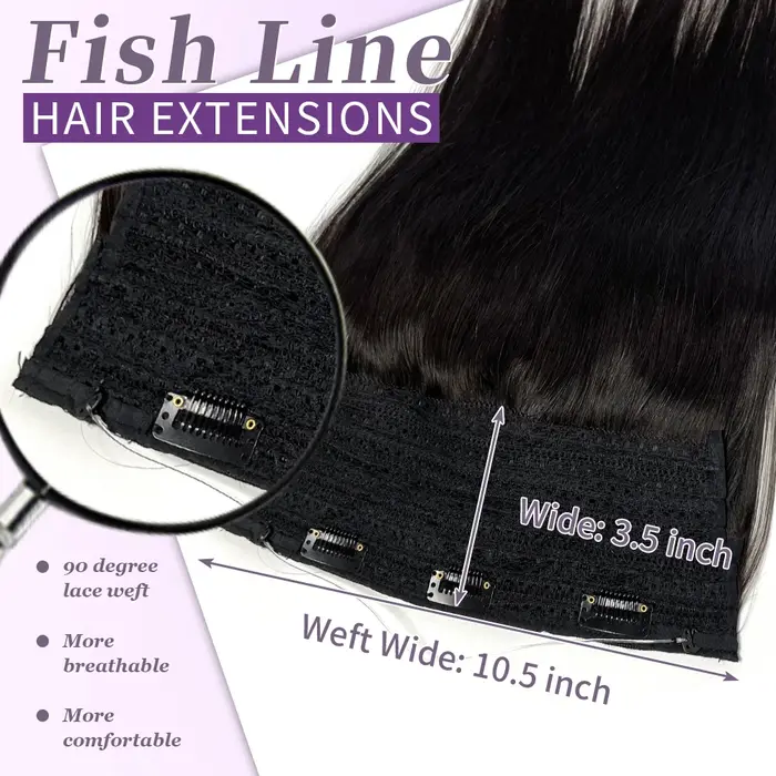Extensions de cheveux de fil droit vrais cheveux humains fil noir naturel Extensions de cheveux humains 16-26 pouces ligne de poisson pince dans l'extension