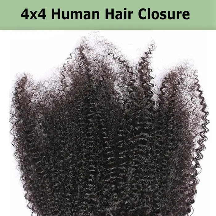 Afro crépus bouclés 4x4 5x5 dentelle fermeture Extensions de cheveux humains vague bouclée 4x4 5x5 Transparent