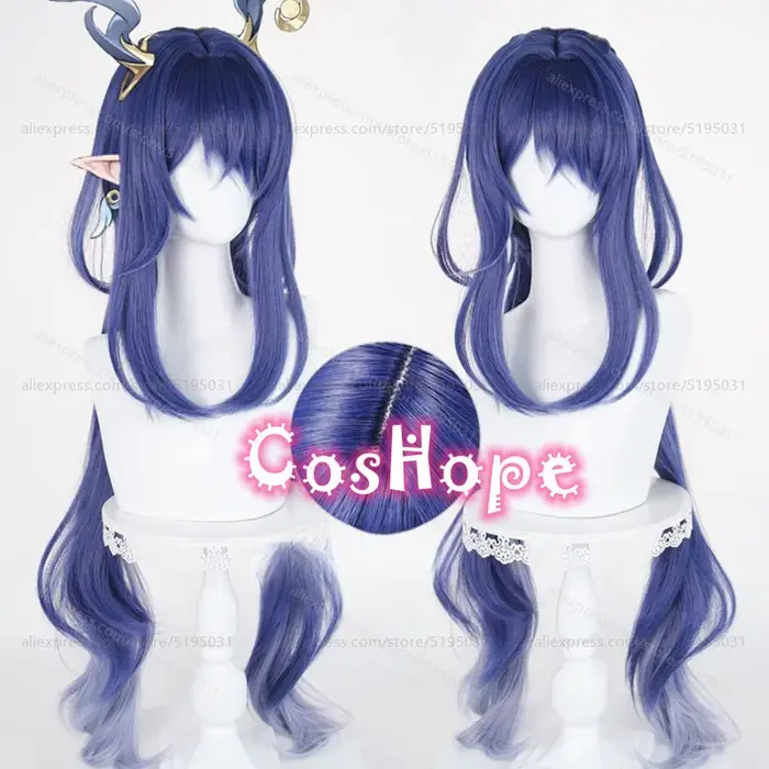 Lauma Cosplay perruque 100 cm longue bleu dégradé