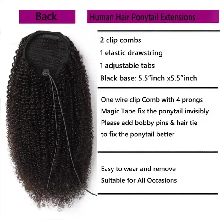 Extensions de cheveux humains crépus bouclés mongols 10-24 pouces pince queue de cheval Afro en cordon facile à porter