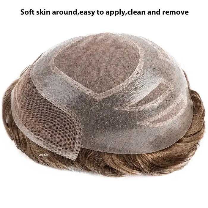 Versalite toupet hommes perruque mâle cheveux prothèse Mono & Pu avec suisse dentelle avant naturel 