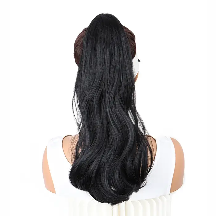 Extension Capillaire Synthétique Longue et Ondulée, Postiche Bouclée, Queue de Cheval Noire et Brune