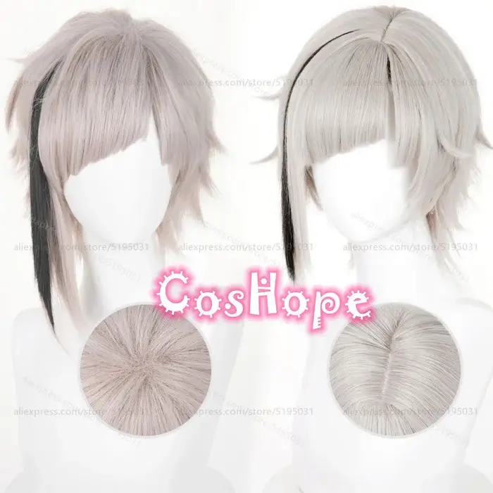 Nakajima Atsushi Cosplay perruque 30 cm courte chaude rose gris
