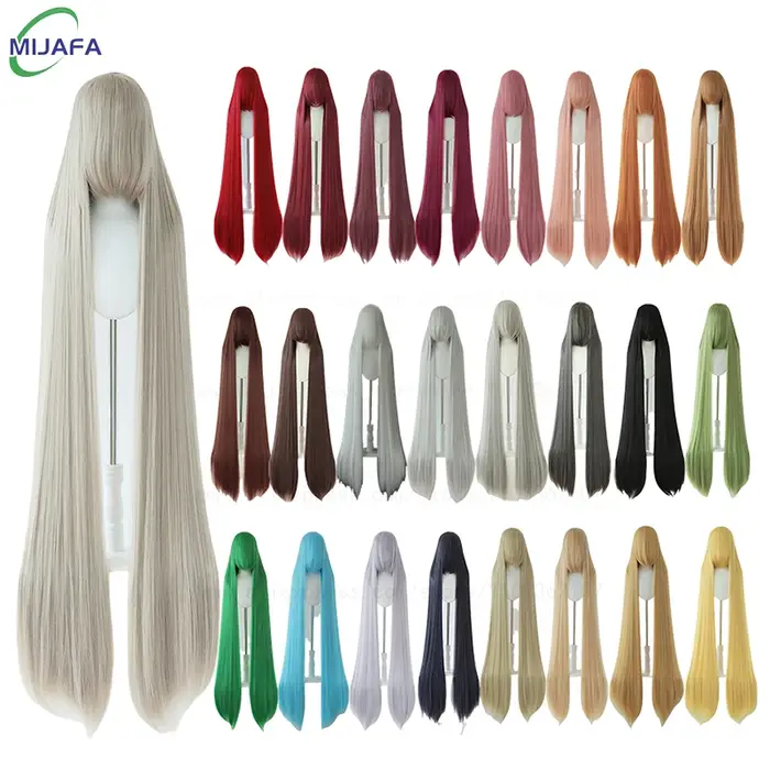 700g haute qualité 59 "150 cm longue perruque de Cosplay droite avec Bang blond brun rouge vert bleu