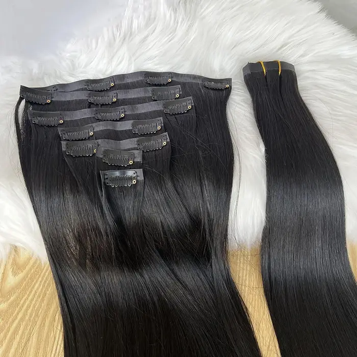 Clips sans couture 100g 7 pièces/ensemble cru non transformés # Extensions de cheveux humains de cou
