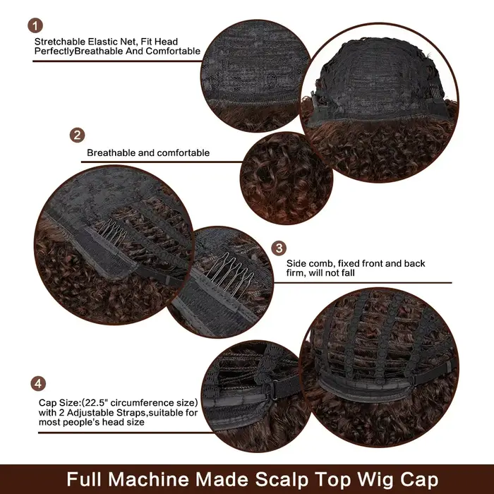 Perruques courtes Afro cheveux crépus bouclés perruques avec frange pour les femmes noires Cosplay L