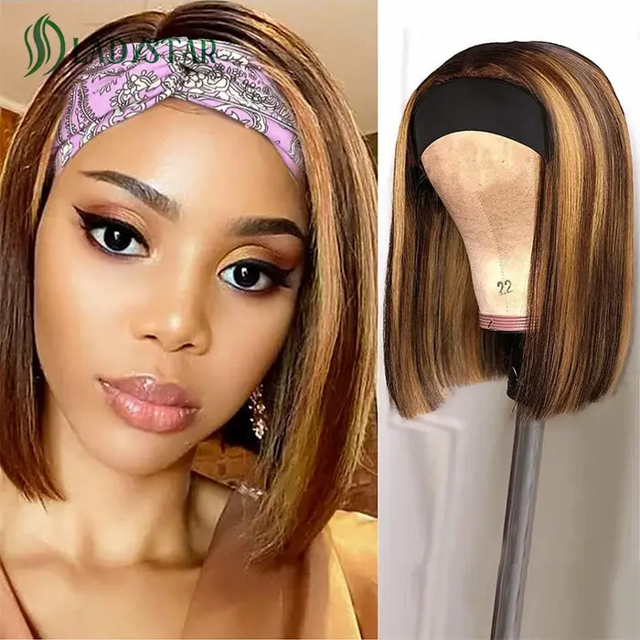 Perruque Bob Brésilienne Naturelle avec Écharpe pour Femme