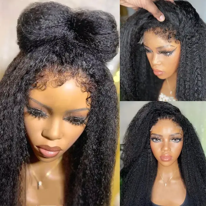 Perruque Kinky Straight avec bords bouclés 4C