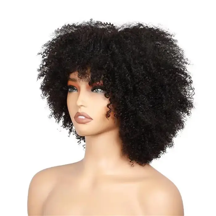 Afro crépus bouclés 100% cheveux humains 250% densité pleine Machine tête perruque brésilienne vierg