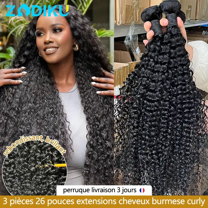 262626 Pouces Tissage Humain Hair Curly Wave