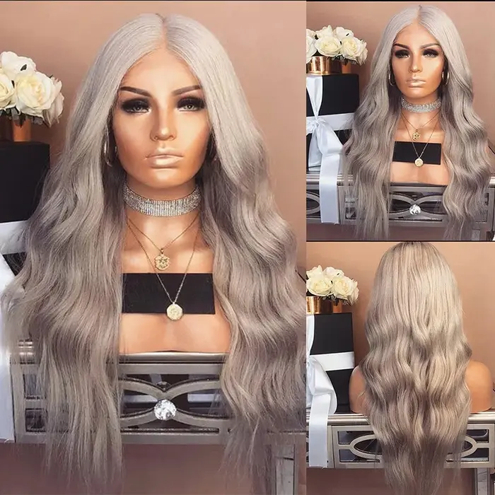 Perruque Lace Front Wig synthétique Body Wave longue bleu foncé, 13x4, naissance des cheveux naturelle pré-épilée, perruque de Cosplay à usage quotidien pour femmes