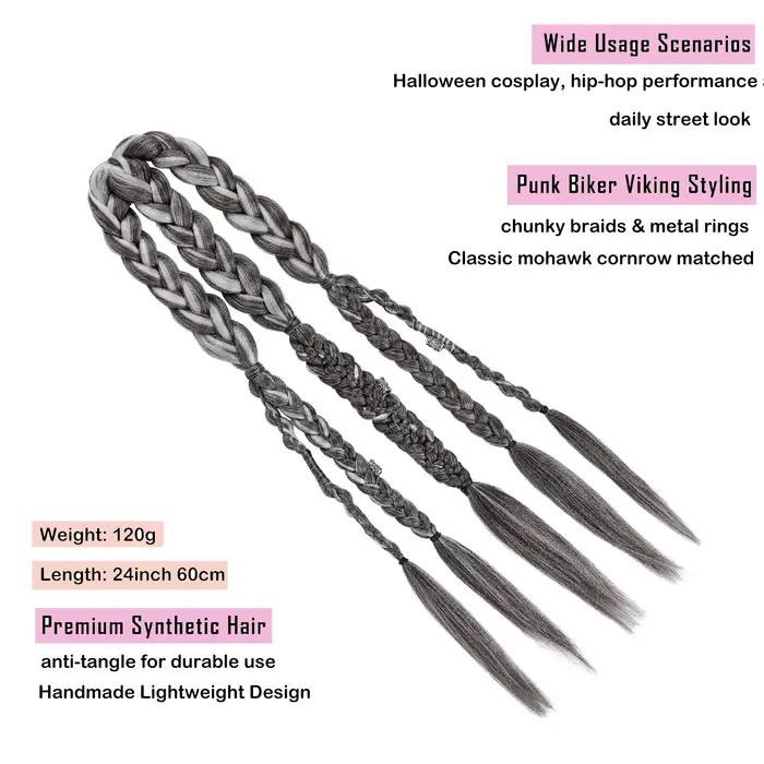 Perruque Mohawk Viking pour Homme avec 5 Tresses Épaisses