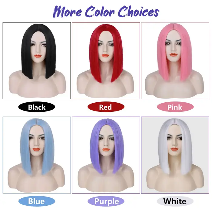 Perruque Bob courte droite synthétique violette pour femme