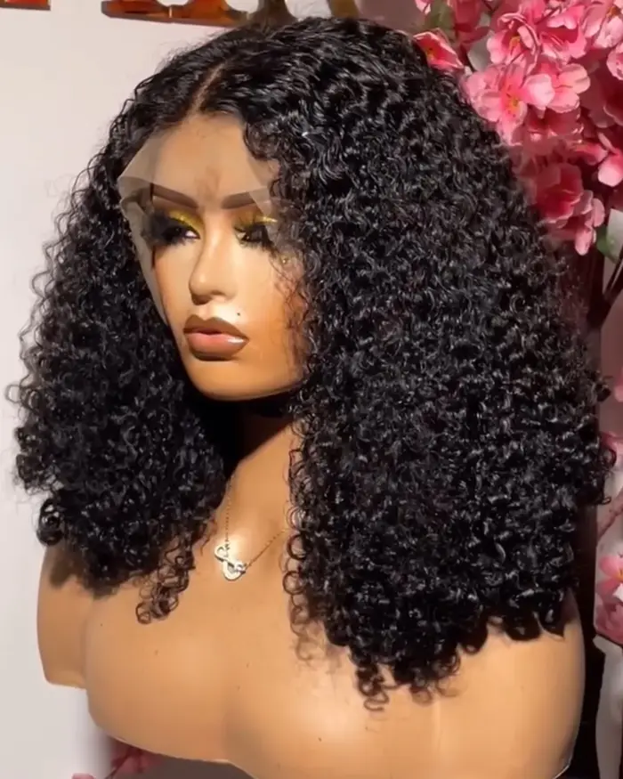 Perruque synthétique courte bouclée caution Bob Cut pour femme, délié pré-plumé, devant en dentelle,