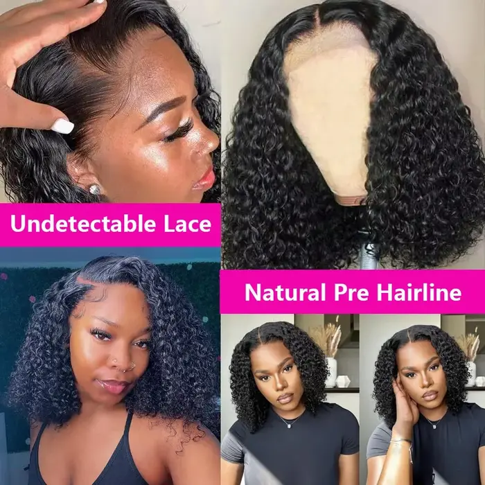 100% cheveux humains lâche vague profonde courte Bob perruques cheveux humains 13x4 Transparent dent