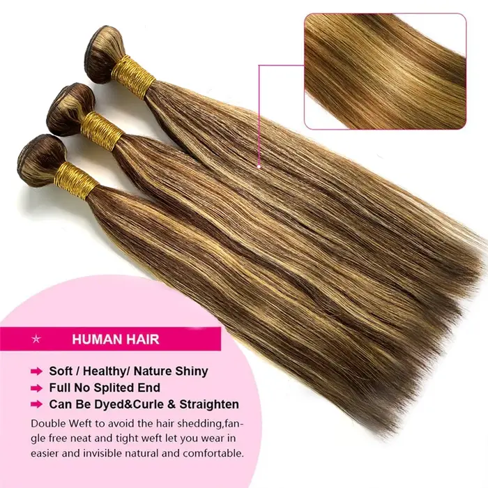 # 4/27 Lots de mèches colorées avec closure, mèches de cheveux humains brésiliens lisses comme des b