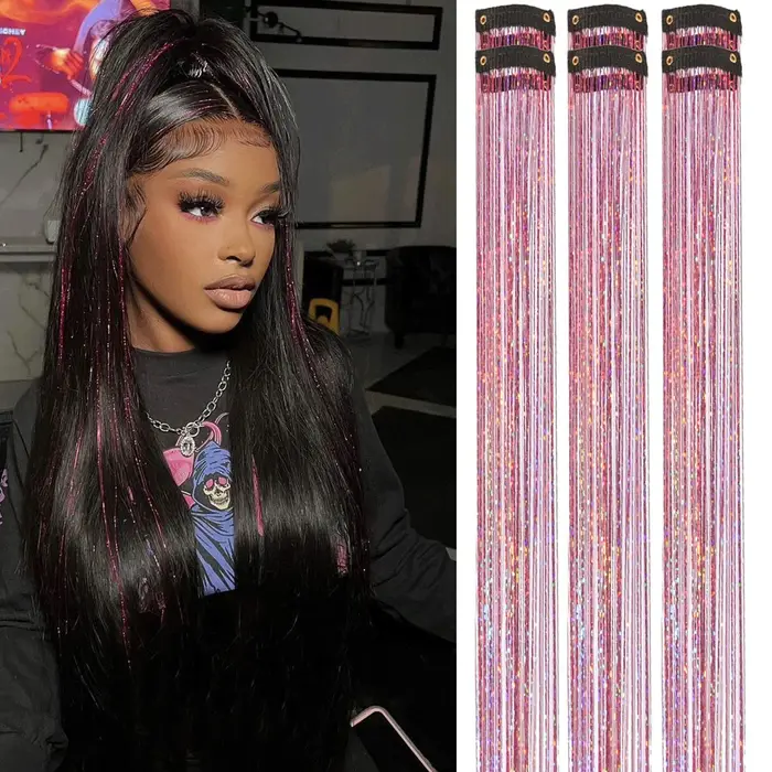 Pince à cheveux synthétique 6/12Pas, 20 pouces, paillettes, Kit de guirlandes, résistant à la chaleu